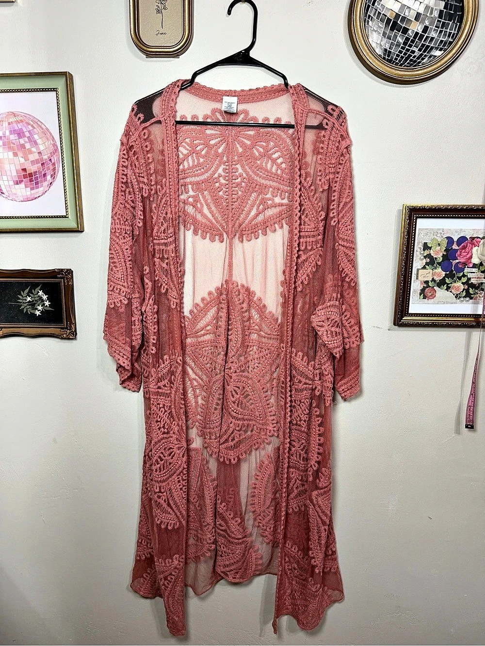 Knox Rose Embroidered Lace Kimono Cardigan Pink XXL-XXXL